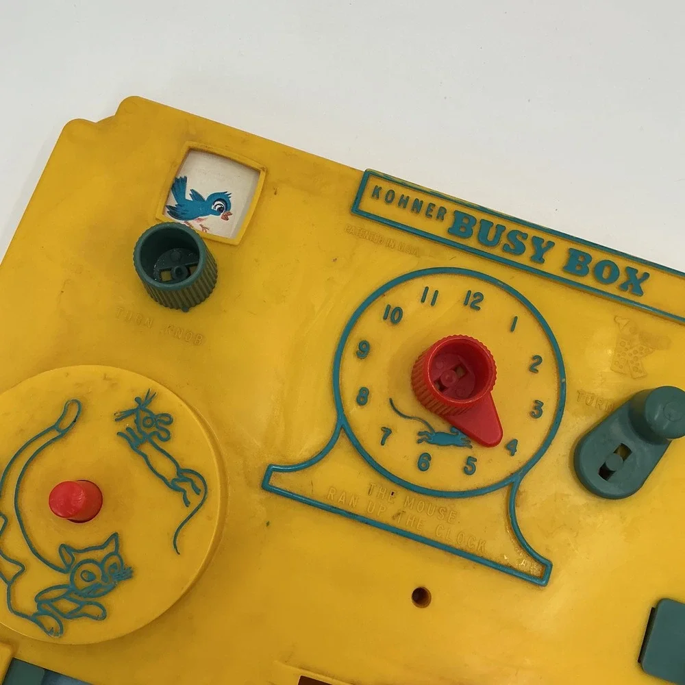Vintage Kohner Busy Box No 505 Yellow Plastic Activity Center Baby Toy 1960s USA